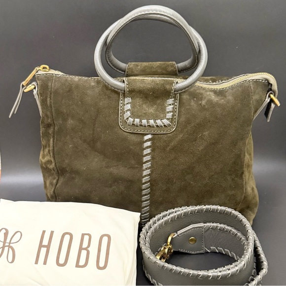 HOBO Shiela Herb Olive Green Suede Leather Medium Satchel Crossbody Bag